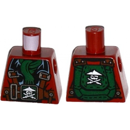 Torso Ninjago Parachute with Straps, Ninja Skull with Crossed Swords, Green Scarf Pattern