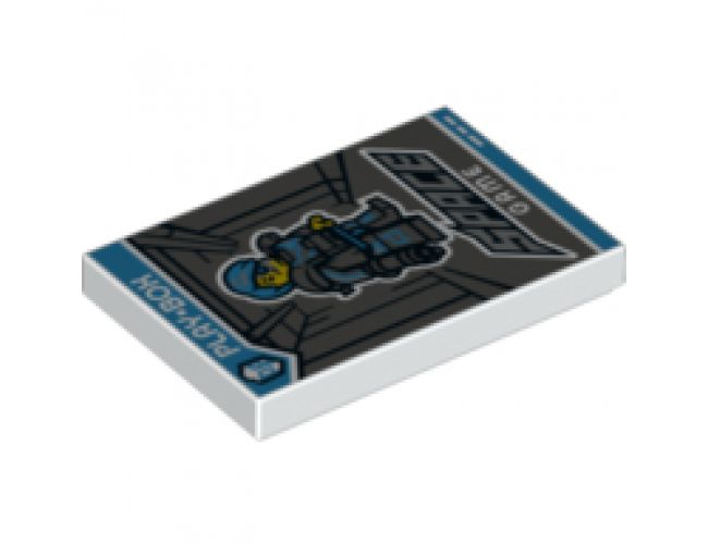 Tile 2 x 3 with 'PLAY-BOX', 'SPACE GAME' and Collectible Minifigures Series 16 Cyborg Pattern