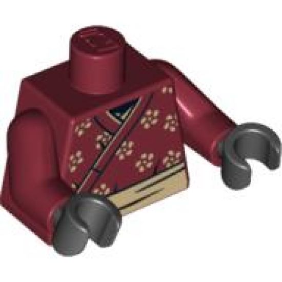 Torso Wrapped Samurai Robe with Flowers Pattern / Dark Red Arms / Black Hands