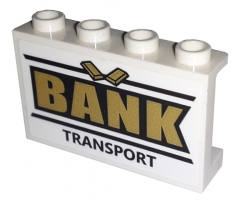 Panel 1 x 4 x 2 with Side Supports - Hollow Studs with Black and Gold 'BANK TRANSPORT' Pattern (Sticker) - Set 60198