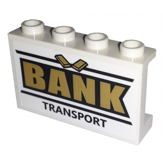 Panel 1 x 4 x 2 with Side Supports - Hollow Studs with Black and Gold 'BANK TRANSPORT' Pattern (Sticker) - Set 60198