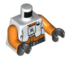 Torso SW Pilot, Orange Jumpsuit with White Vest and Front Panel, Black Rebel Logo Pattern / Orange Arms / Black Hands