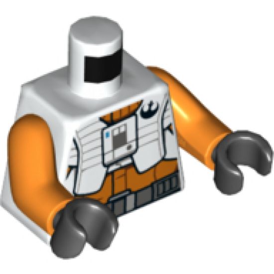 Torso SW Pilot, Orange Jumpsuit with White Vest and Front Panel, Black Rebel Logo Pattern / Orange Arms / Black Hands