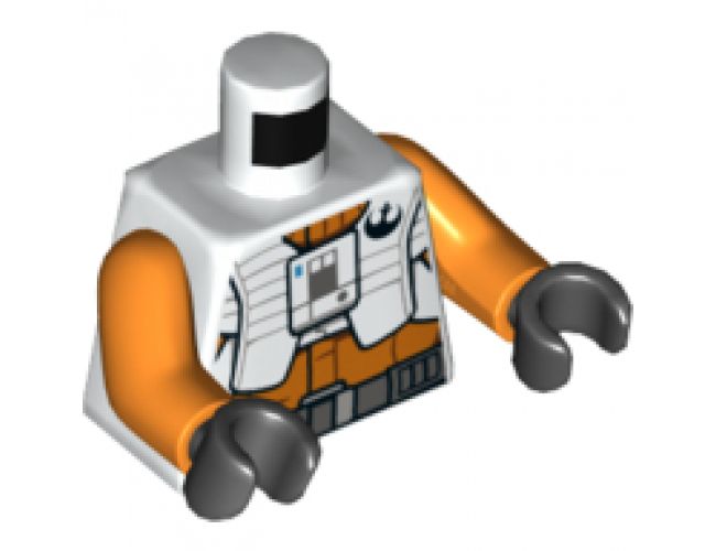 Torso SW Pilot, Orange Jumpsuit with White Vest and Front Panel, Black Rebel Logo Pattern / Orange Arms / Black Hands
