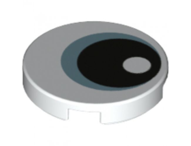 Tile, Round 2 x 2 with Bottom Stud Holder with Eye with Metallic Light Blue Iris and Black Pupil Pattern