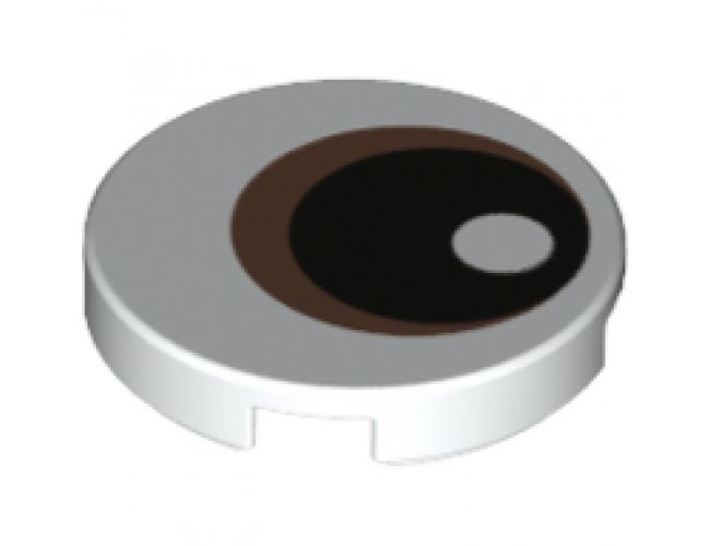 Tile, Round 2 x 2 with Bottom Stud Holder with Eye with Copper Iris and Black Pupil Pattern