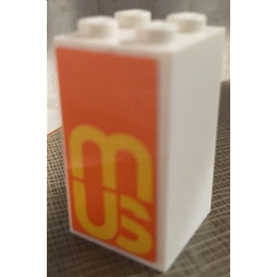 Brick 2 x 2 x 3 with Yellow 'MUS' on Orange Background Pattern (Sticker) - Set 60200