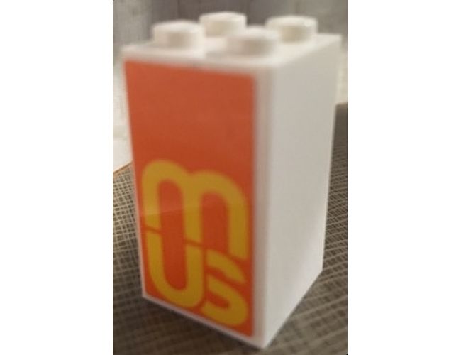 Brick 2 x 2 x 3 with Yellow 'MUS' on Orange Background Pattern (Sticker) - Set 60200