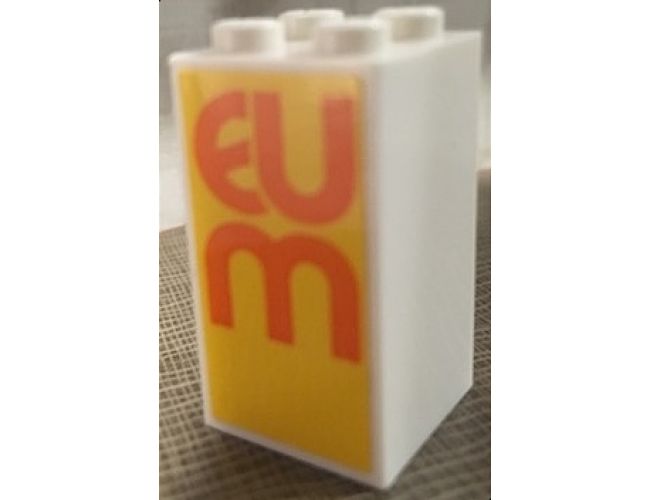 Brick 2 x 2 x 3 with Orange 'EUM' on Yellow Background Pattern (Sticker) - Set 60200