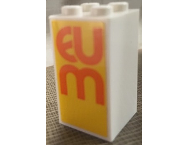 Brick 2 x 2 x 3 with Orange 'EUM' on Yellow Background Pattern (Sticker) - Set 60200