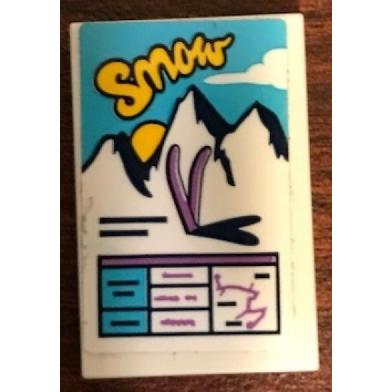 Tile 2 x 3 with 'Snow' and Mountains Pattern (Sticker) - Set 41323