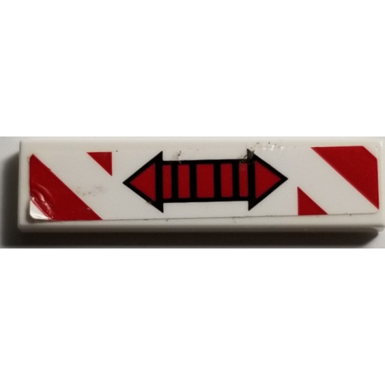 Tile 1 x 4 with Red Double Arrow and Red and White Danger Stripes Pattern (Sticker) - Set 70595