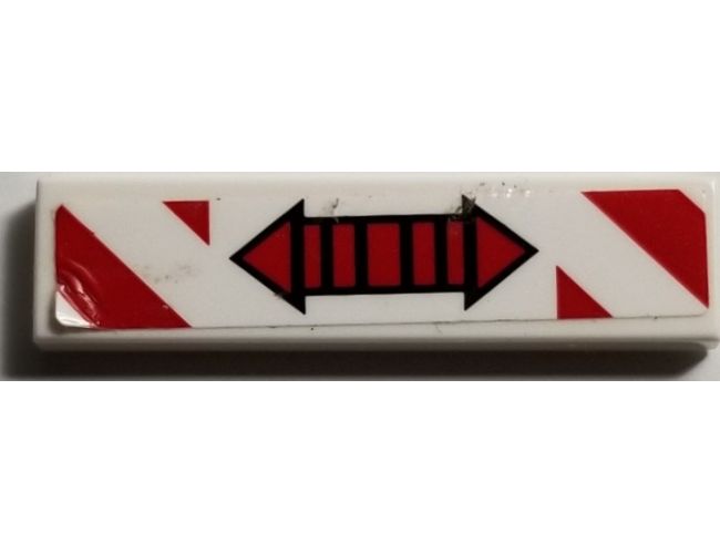 Tile 1 x 4 with Red Double Arrow and Red and White Danger Stripes Pattern (Sticker) - Set 70595