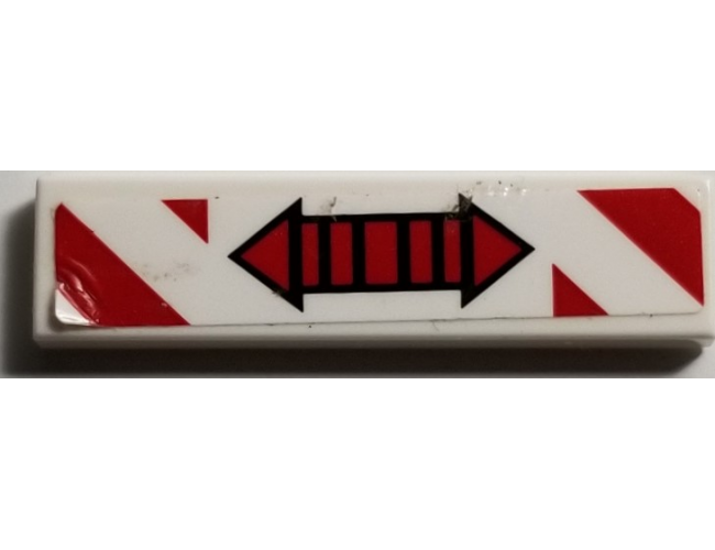Tile 1 x 4 with Red Double Arrow and Red and White Danger Stripes Pattern (Sticker) - Set 70595