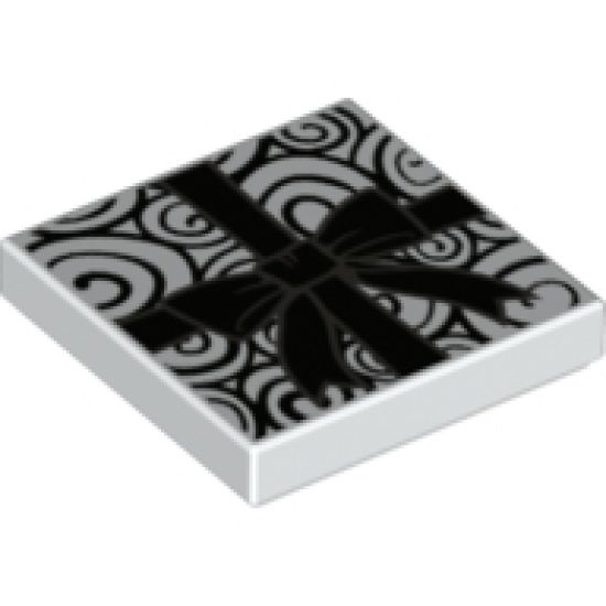 Tile 2 x 2 with Black Spirals and Gift Wrap Ribbon and Bow Pattern