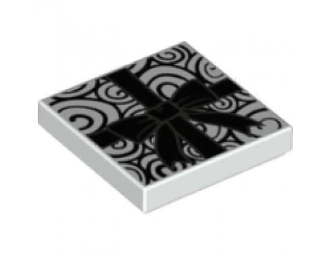Tile 2 x 2 with Black Spirals and Gift Wrap Ribbon and Bow Pattern