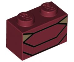 Brick 1 x 2 with Black Angled Lines and 2 Dark Tan Triangles Pattern (BrickHeadz Iron Man MK50 Abdomen)