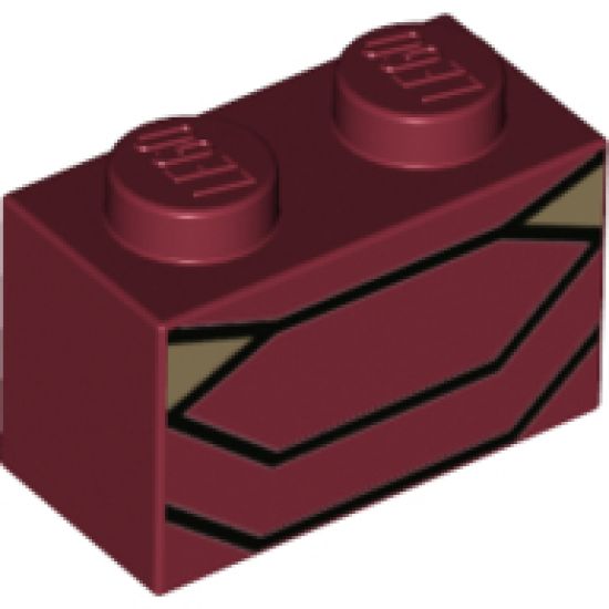 Brick 1 x 2 with Black Angled Lines and 2 Dark Tan Triangles Pattern (BrickHeadz Iron Man MK50 Abdomen)