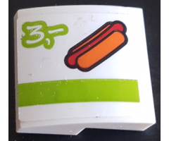 Slope, Curved 2 x 2 with Hot Dog, Lime Stripe and Number 3 Pattern (Sticker) - Set 60110