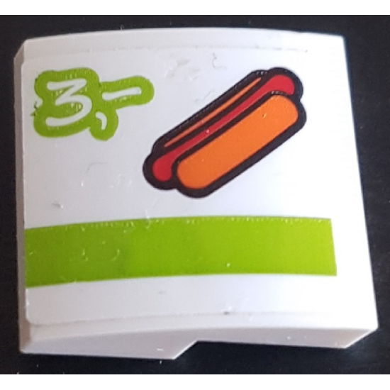 Slope, Curved 2 x 2 with Hot Dog, Lime Stripe and Number 3 Pattern (Sticker) - Set 60110