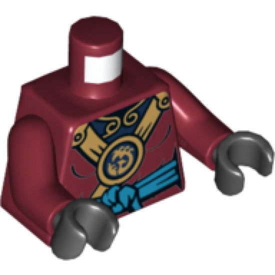 Torso Ninjago Female Outline with Gold Straps, Round Emblem, Dark Azure Knotted Sash and Dark Blue Undershirt Pattern / Dark Red Arms / Black Hands