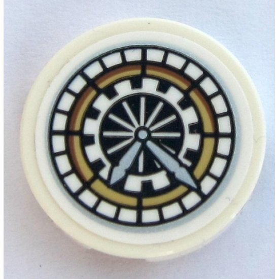 Tile, Round 2 x 2 with Bottom Stud Holder with HP Hogwarts Great Hall Clock Face Pattern (Sticker) - Set 75954