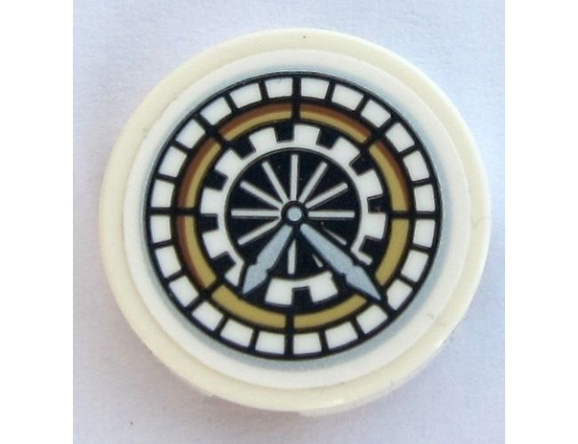 Tile, Round 2 x 2 with Bottom Stud Holder with HP Hogwarts Great Hall Clock Face Pattern (Sticker) - Set 75954