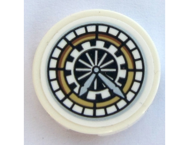 Tile, Round 2 x 2 with Bottom Stud Holder with HP Hogwarts Great Hall Clock Face Pattern (Sticker) - Set 75954