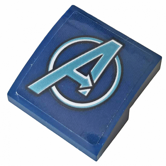 Slope, Curved 2 x 2 with Metallic Light Blue Avengers Logo Pattern (Sticker) - Set 76143