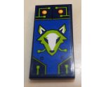 Tile 2 x 4 with Lime and White Fox on Blue Background Pattern (Sticker) - Set 70320
