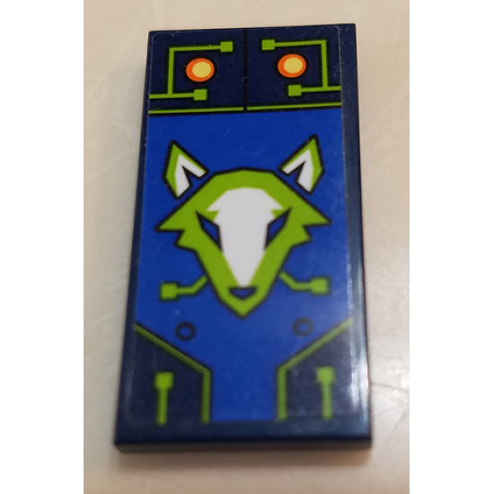 Tile 2 x 4 with Lime and White Fox on Blue Background Pattern (Sticker) - Set 70320
