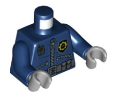 Torso Police 3 Zippers, Minifigure Head Badge, Radio and Belt with Pockets Pattern / Dark Blue Arms / Light Bluish Gray Hands