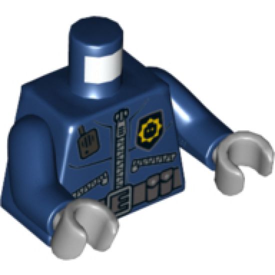 Torso Police 3 Zippers, Minifigure Head Badge, Radio and Belt with Pockets Pattern / Dark Blue Arms / Light Bluish Gray Hands
