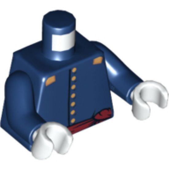 Torso Cavalry Uniform, 7 Buttons, Dark Red Sash and Gold Epaulettes Pattern / Dark Blue Arms / White Hands