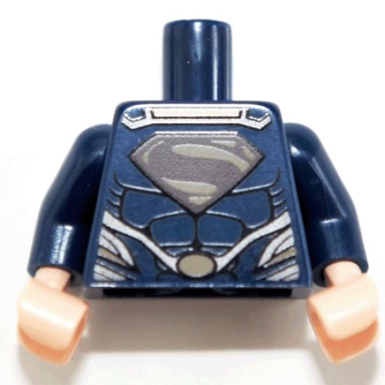 Torso Shirt with Muscles, Dark Red and Flat Gold Superman 'S' Logo and Gold Oval Belt Buckle Pattern / Dark Blue Arms / Light Nougat Hands