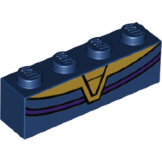 Brick 1 x 4 with Gold V-Neck Collar and Curved Dark Purple Line Pattern (BrickHeadz Thanos Chest)