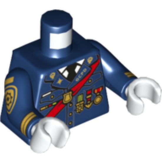 Torso Police Uniform Dress, Red Sash, 'GCPD' and Medals Pattern / Dark Blue Arms with Gold Police Crest and Piping Pattern / White Hands