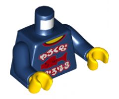Torso T-Shirt with Red Fish and Neck Trim and White Asian Characters Pattern / Dark Blue Arms / Yellow Hands