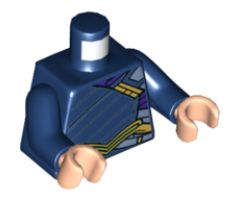Torso Tunic with Gold Shoulder Clasp and Belt, Dark Purple and Bright Light Blue Trim Pattern / Dark Blue Arms / Light Nougat Hands
