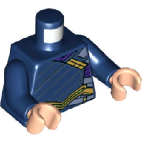 Torso Tunic with Gold Shoulder Clasp and Belt, Dark Purple and Bright Light Blue Trim Pattern / Dark Blue Arms / Light Nougat Hands