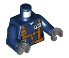 Torso Town Miners Dark Blue Shirt with Orange Suspender Straps Pattern with Radio and ID Badge / Dark Blue Arms / Dark Bluish Gray Hands