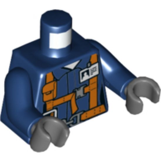 Torso Town Miners Dark Blue Shirt with Orange Suspender Straps Pattern with Radio and ID Badge / Dark Blue Arms / Dark Bluish Gray Hands