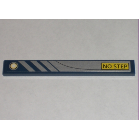 Tile 1 x 8 with 'NO STEP' and Silver / Dark Blue Stripes Pattern Right (Sticker) - Set 8971