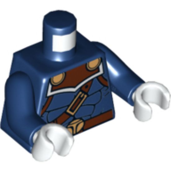 Torso Muscles Outline with Reddish Brown Belts with Gold Buckles Pattern / Dark Blue Arms / White Hands