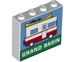Brick 1 x 4 x 3 with Camper Van and 'GRAND BASIN' Pattern