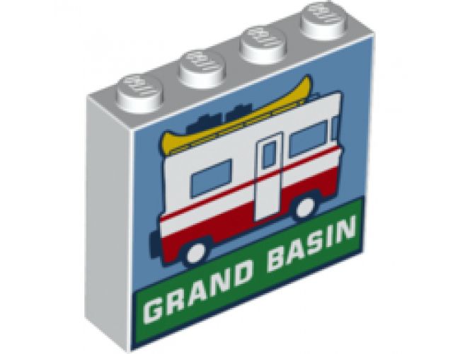 Brick 1 x 4 x 3 with Camper Van and 'GRAND BASIN' Pattern