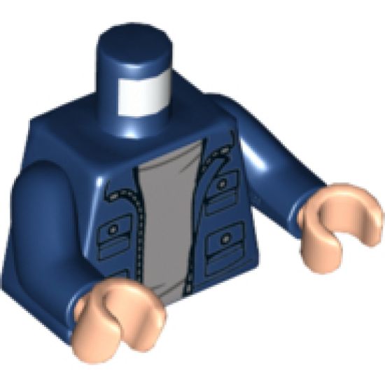 Torso Jacket with 4 Pockets, Silver Buttons and Zipper Pattern / Dark Blue Arms / Light Nougat Hands