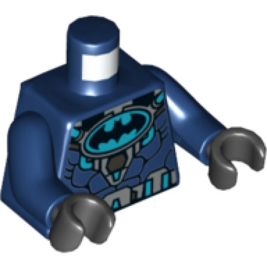 Torso Batman Logo in Medium Blue Oval with Body Armor and Dark Bluish Gray Belt Pattern / Dark Blue Arms / Black Hands
