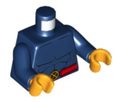 Torso Bare Chest with Muscles Outline and Red Belt with X-Men Logo Belt Buckle Pattern / Dark Blue Arms / Bright Light Orange Hands