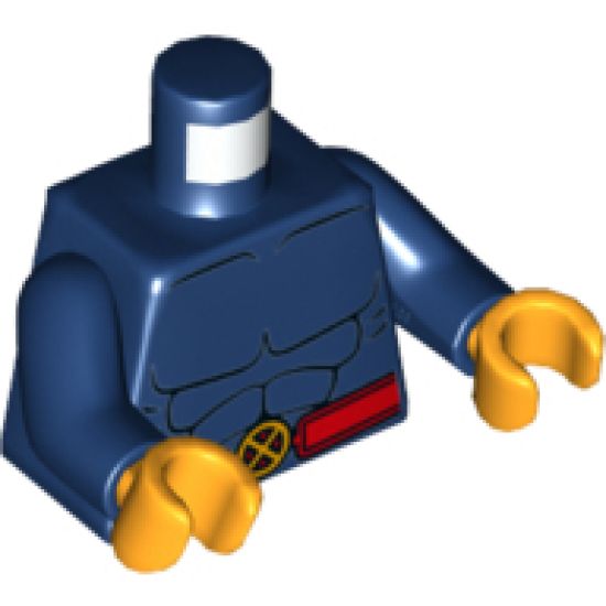 Torso Bare Chest with Muscles Outline and Red Belt with X-Men Logo Belt Buckle Pattern / Dark Blue Arms / Bright Light Orange Hands